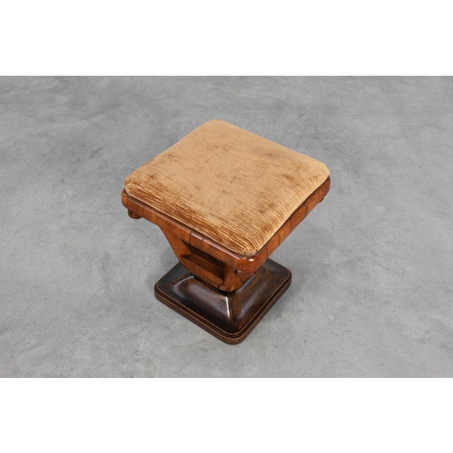 Wood Art Deco Walnut Stool with Fabric, Italy, 1920s For Sale - Image 7 of 11