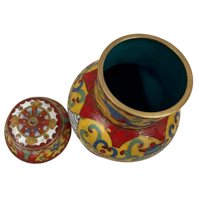 Mid 20th Century Pair of Chinese Cloisonné Lidded Ginger Jars For Sale - Image 9 of 9