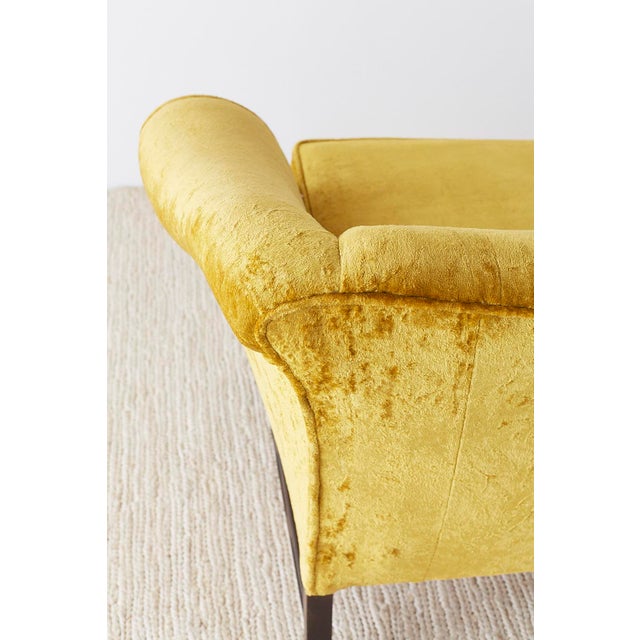 Chinese Chippendale Style Citron Velvet Camel Back Sofa For Sale - Image 10 of 13