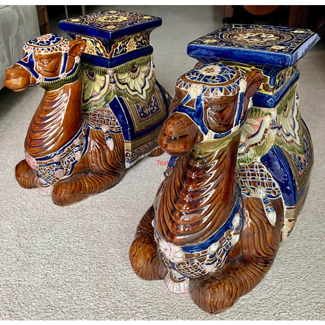 Ceramic Vintage Ceramic Camel Garden Seats/Tables-Set Two For Sale - Image 7 of 13