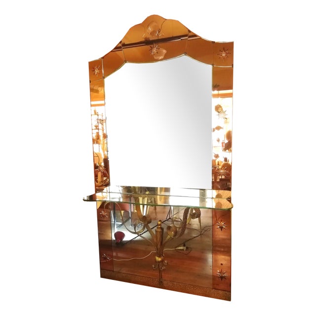 Mirror with Console from Cristal Art Turin, Italy, 1950s For Sale
