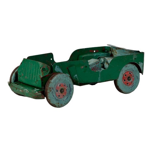 Vintage Salvaged 1950's Marx Willy's Pressed Steel Jeep Toy in Greens