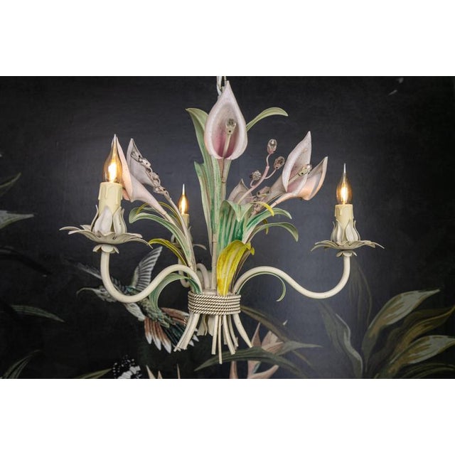 Hollywood Regency Pastel Color Callas Lily Flower Bouquet Metal Chandelier, 1970s For Sale - Image 9 of 18