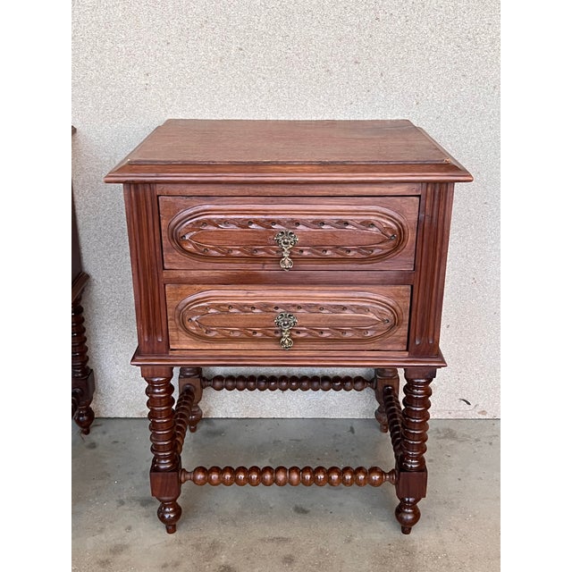 Pair of French Chestnut Bedside Nightstands With Two Drawers, Late 19th Century For Sale - Image 6 of 12