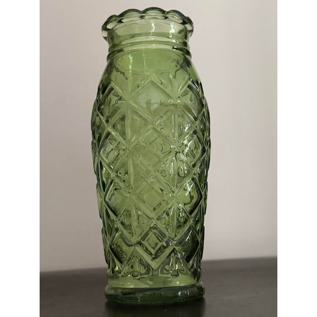 Vintage 1960s Century Small Avocado Green Pressed Glass Vase For Sale - Image 12 of 12