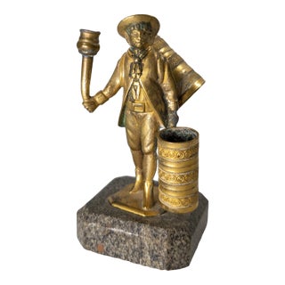 19th Century Continental European Gilt Bronze Table Lighter in the Form of a Street Vendor For Sale