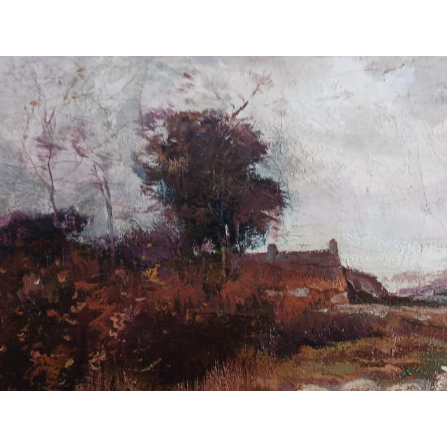 19th C. European Landscape Oil Painting With Sheep Herd and Shepherd, Luminous For Sale - Image 4 of 14