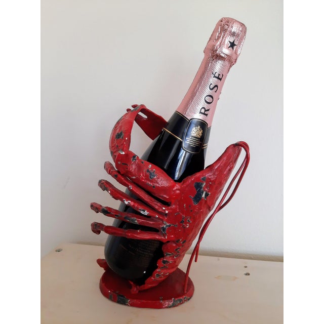Red Figural Cast Iron Lobster Wine Holder For Sale - Image 8 of 13