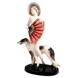 Vintage Woman with Fan Figurine by Lorenzl for Hat & Barzoi, 1930s