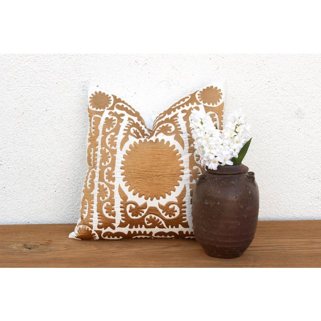 Metal Gold Scrollwork Suzani Zar Pillow Cover For Sale - Image 7 of 7