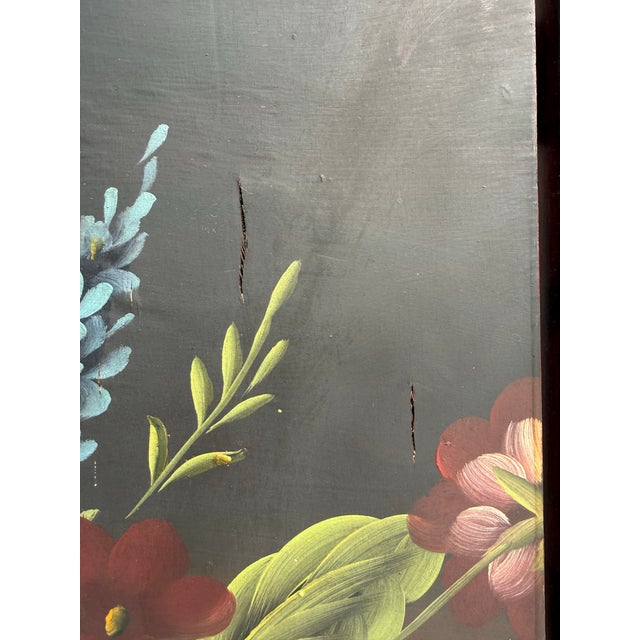 Black Vintage Florentine Style Hand-Painted Folding Fireplace Screen For Sale - Image 8 of 10