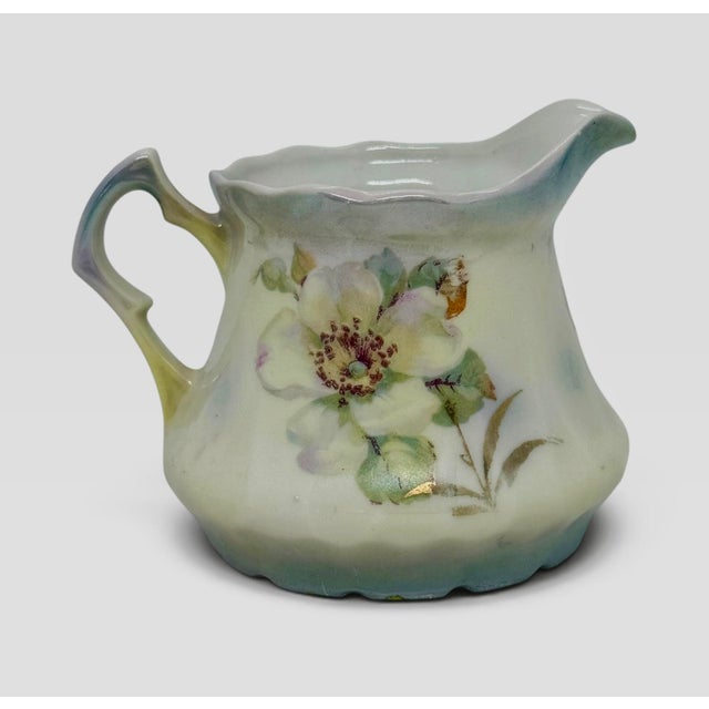 Vintage Bavarian Porcelain Creamer — Hand-Painted Floral, Ribbed Body, Red “Germany” Mark For Sale - Image 4 of 12