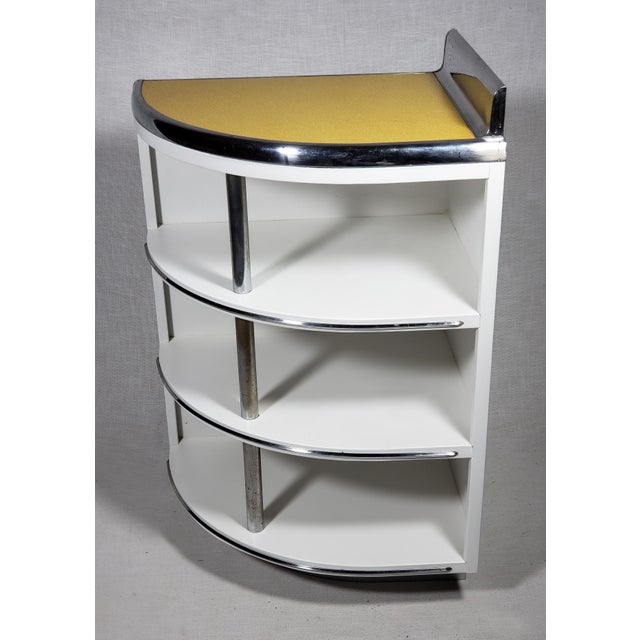 Vintage Original Art Deco "Youngstown Kitchens" All Metal Cabinet Shelving W Orig. Laminate Top & Polished Chrome For Sale - Image 4 of 11