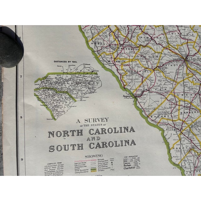 Antique 1914 Map of North and South Carolina by the National Survey Co Topographical Offices I. V. Crocker For Sale - Image 6 of 12