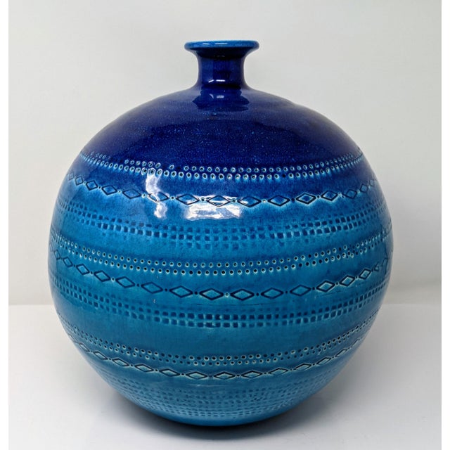 Vintage Italian Navy Blue Handmade Embossed Ceramic Vase Chairish