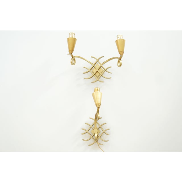 20th Century French Gold Wall Light Sconces in Brass attributed to Jules Leleu, Set of 2 For Sale - Image 9 of 9