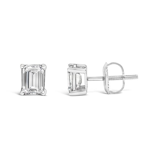 Contemporary 14K White Gold 1.0 Cttw Emerald Cut Lab-Grown Diamond Solitaire Stud Earrings (F-G Color, VS1-VS2 Clarity) For Sale - Image 3 of 5