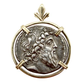 15th Century Seleukid Kingdom Demetrios II Nikator Sterling Silver Ancient Coin in 14k Gold Pendant For Sale