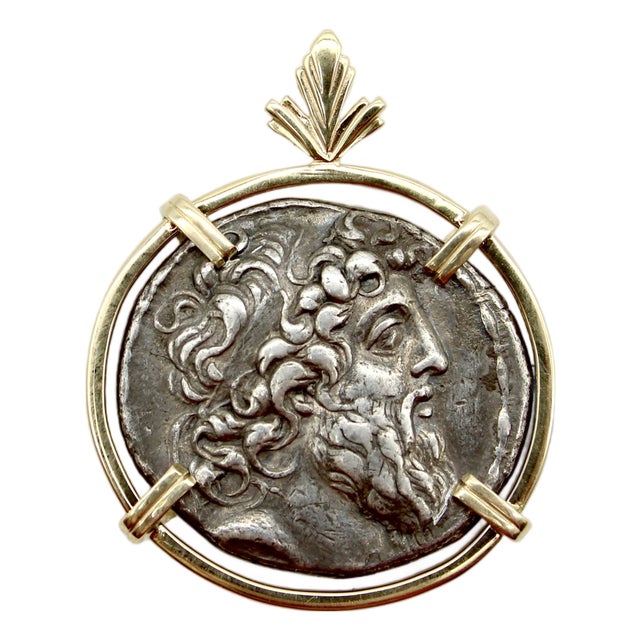 15th Century Seleukid Kingdom Demetrios II Nikator Sterling Silver Ancient Coin in 14k Gold Pendant For Sale
