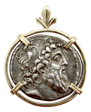 15th Century Seleukid Kingdom Demetrios II Nikator Sterling Silver Ancient Coin in 14k Gold Pendant