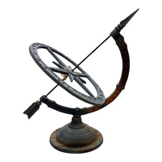 Vintage Cast Iron Armillary Sphere Sundial With Arrow Gnomon For Sale