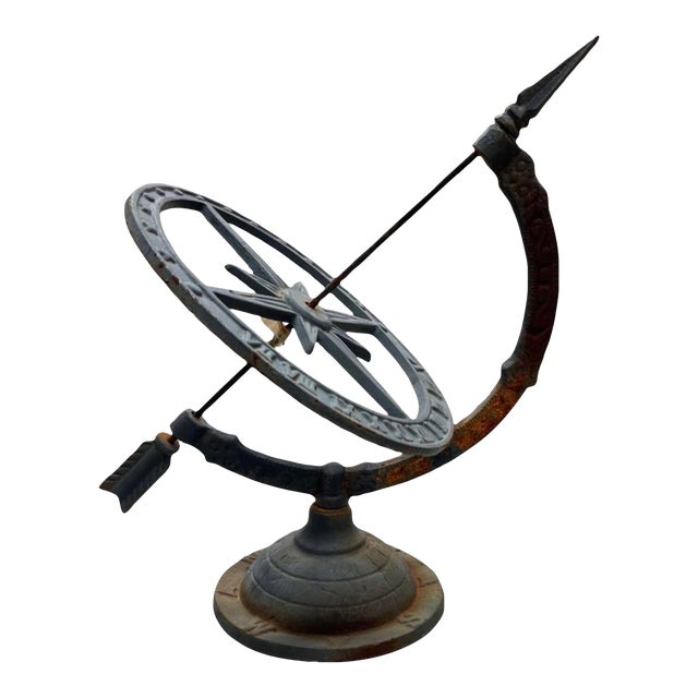 Vintage Cast Iron Armillary Sphere Sundial With Arrow Gnomon For Sale