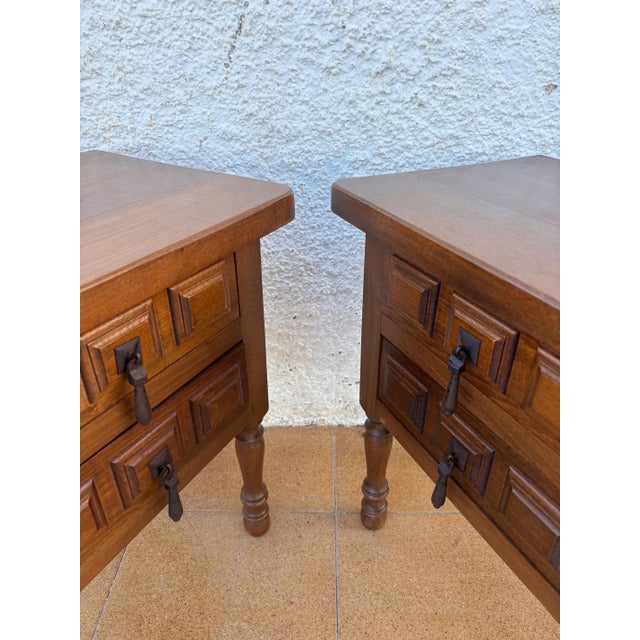 Rustic Pair of Spanish Rustic Solid Wood Bedside Tables, Mid-20th Century For Sale - Image 3 of 12