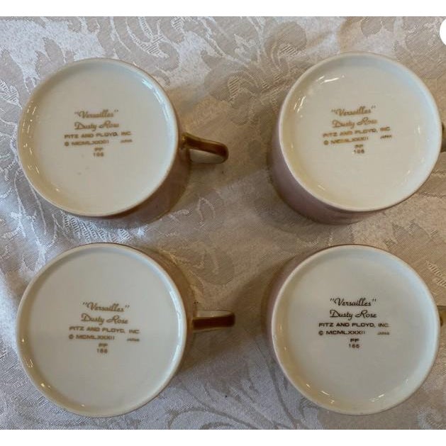 Fitz And Floyd Versailles Dusty Rose Gold Teacup And Saucers (Set Of 4). Excellent condition. Tea cup measures...