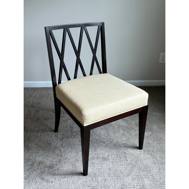 Transitional Late 20th Century Baker Furniture Upholstered Side Chair With Geometric Lattice Back For Sale - Image 3 of 6