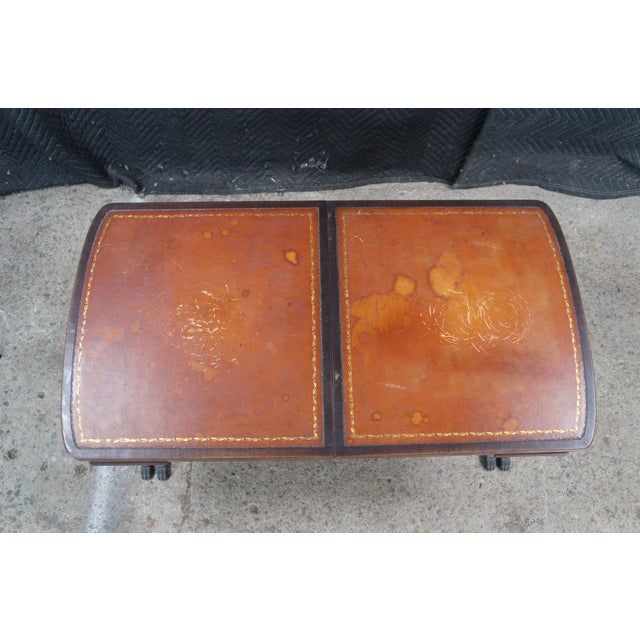 Mid 20th Century Duncan Phyfe Mahogany Tooled Leather Extendable Coffee Table 40-64" For Sale - Image 13 of 13