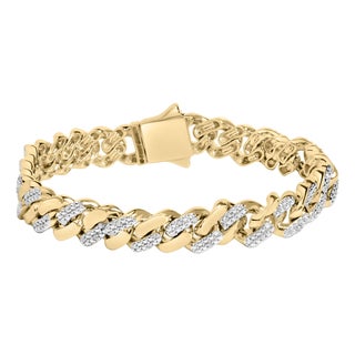 14K Yellow Gold Plated .925 Sterling Silver 1/2 Cttw Diamond Cuban Curb Chain Bracelet (I-J Color, I3 Clarity) - 8.5" Inches For Sale