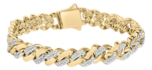 14K Yellow Gold Plated .925 Sterling Silver 1/2 Cttw Diamond Cuban Curb Chain Bracelet (I-J Color, I3 Clarity) - 8.5" Inches