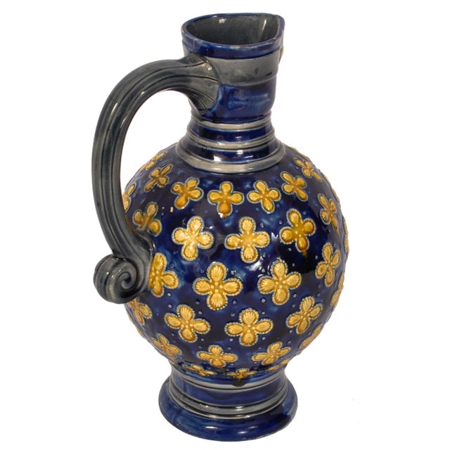 Silver Antique English Minton Majolica Pottery Blue Pottery Beer Jug Pitcher 1870 For Sale - Image 8 of 12