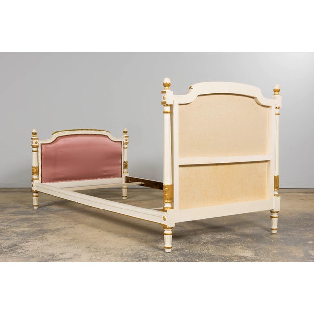 Mid-Century Louis XVI Twin Bed Frames, Pink Silk, Painted Wood, 1940 For Sale - Image 18 of 18