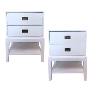 Pair of White Lacquer Two-Drawer Nightstands With Open Shelf For Sale