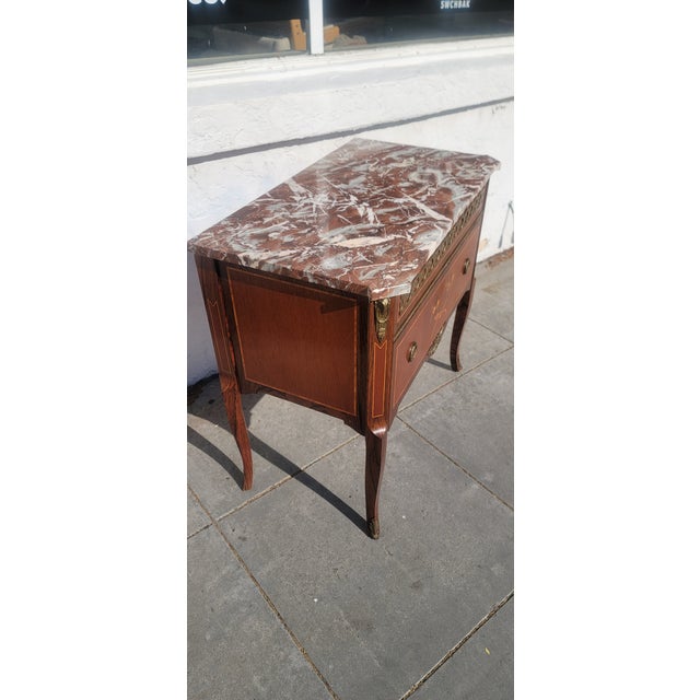 A very nice 1950s French Marquetry Inlaid Rosewood, Cherry, Kingwood ,Satinwood and Walnut. Drawers lock and come with a...