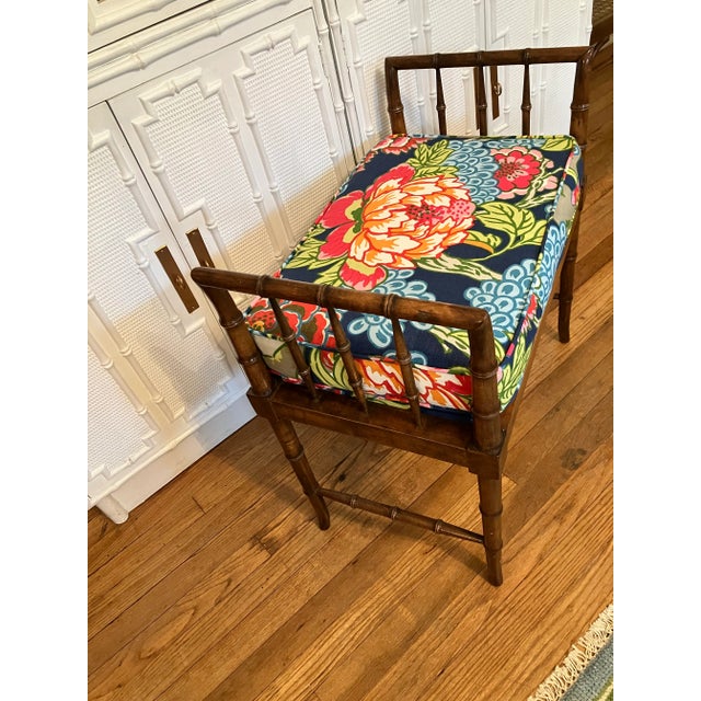 Textile 1960s Baker Faux Bamboo Bench For Sale - Image 7 of 10