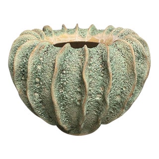 Organic Ribbed "Lava" Glaze Ceramic Planter For Sale