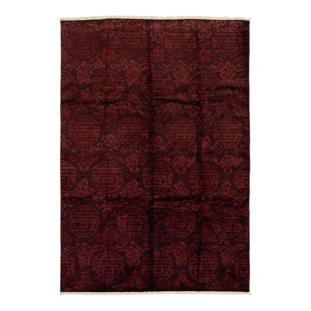 6 X 9 Modern Ziegler Wool Rug in Burgundy With Deco Design For Sale