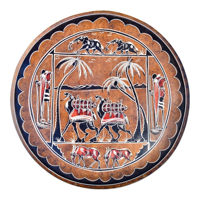 Vintage Handcrafted West-African Tribal-Patterned Soapstone Decorative Plate For Sale