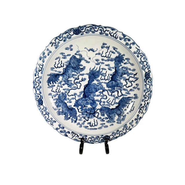 Blue Chinese Blue and White Chargers With Scalloped Edge - A Pair For Sale - Image 8 of 12