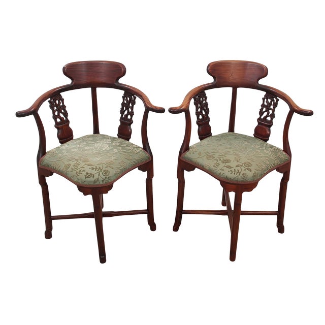 Early 20th Century Antique Solid Rosewood Chinoiserie Corner Chairs a Pair Chairish
