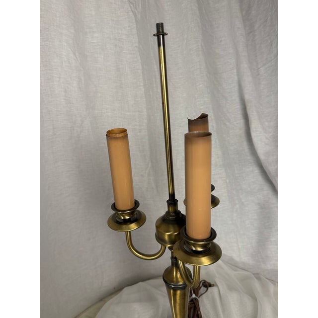 1960s French Neoclassical 3-Arm Brass Bouillotte Table Lamp With Pierced Tole Shade For Sale - Image 11 of 12