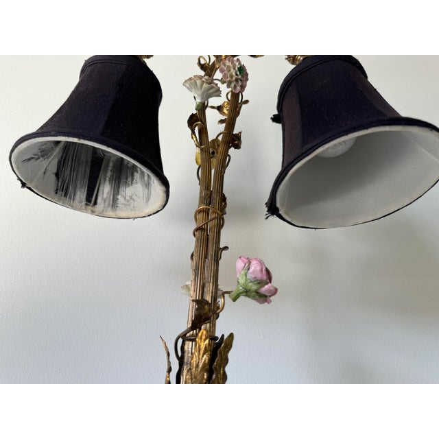 1960s Italian Hollywood Regency Gilt Tole and Porcelain Flowers Desk Lamp/ Sold For Sale - Image 12 of 12