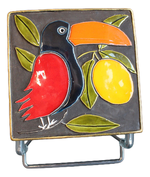 Vintage French Jewellery Box with Enamel Lid and Toucan Motif by Mithé Espelt, 1960s