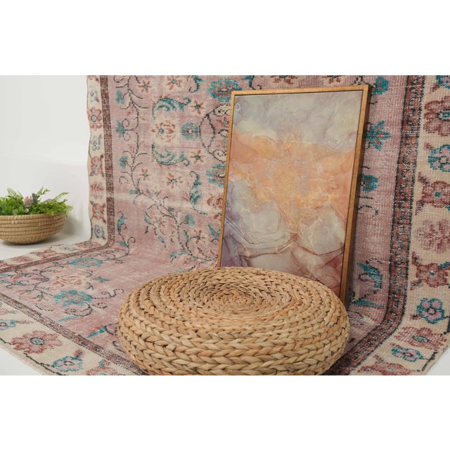 1970s Vintage Turkish Handmade Wool Cotton Pink Area Rug For Sale - Image 11 of 12