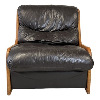 Brutalist Leather Armchair, 1960s-1970s For Sale