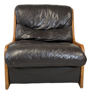 Brutalist Leather Armchair, 1960s-1970s