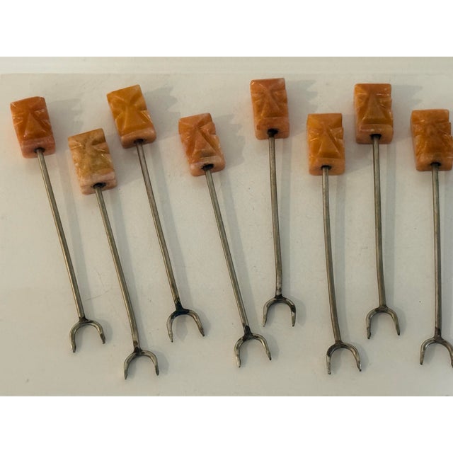 Mid 20th Century Set of 12 Mexican Honey Onyx Cocktail Forks in Amber Tones, Mid-Century Modern For Sale - Image 9 of 12