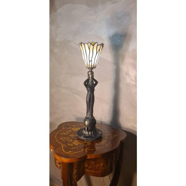 Ceramic Lamp with Stained Glass Lampshade, 1975 For Sale - Image 6 of 9